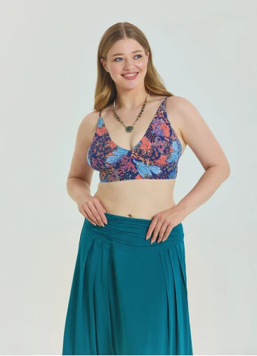 Lace Up Open Back Adjustable Blue Plus Size Blouse 4659
